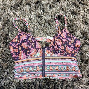 Victoria's Secret Vintage Swim Paisley Zip Halter Top Small EUC Adjustable